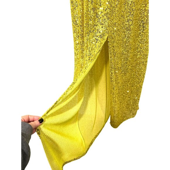 Aniye By Sequin Yellow Long Sleeve V-Neck Maxi Dress Womens S - Picture 4 of 7